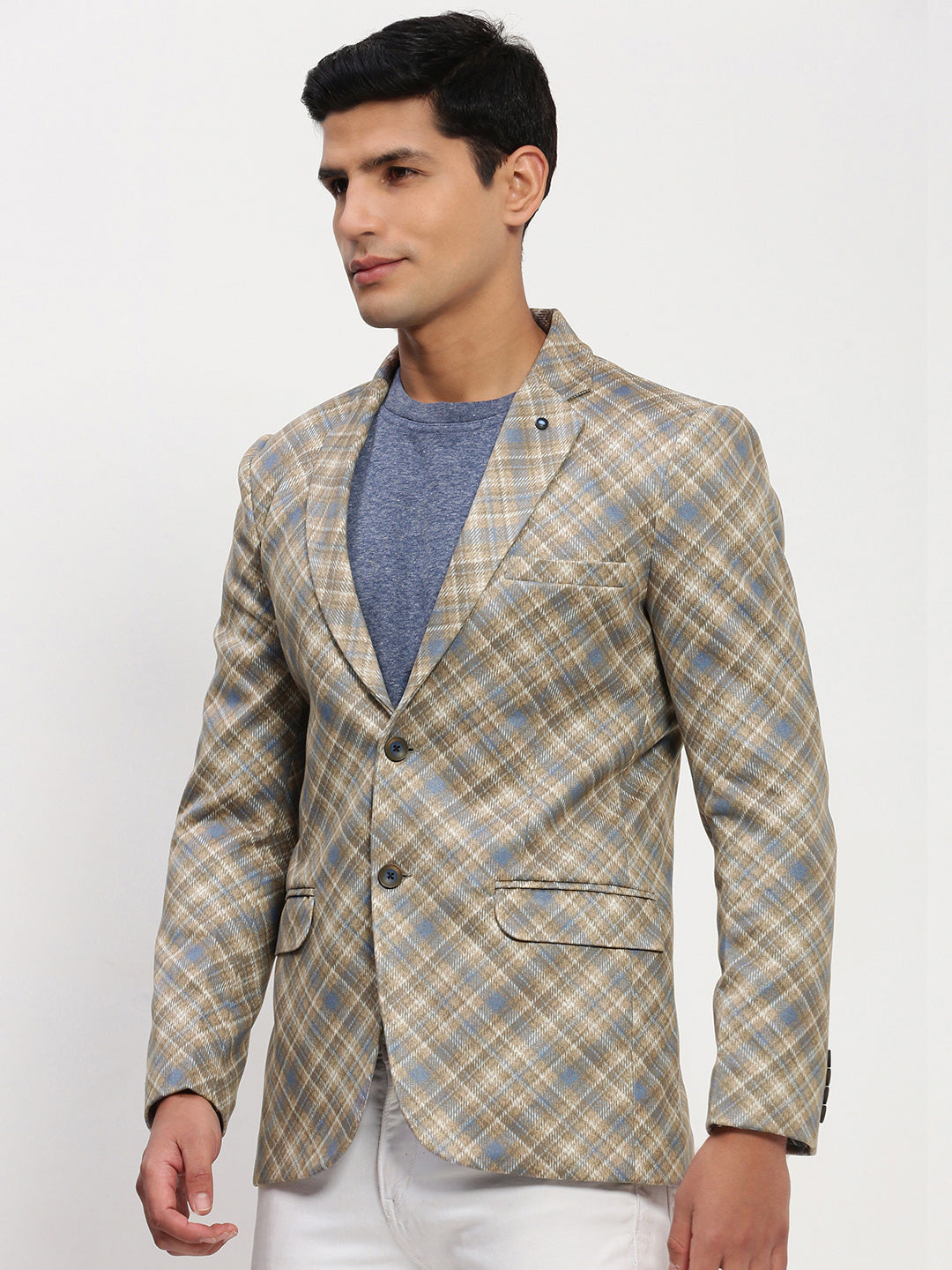 Men Brown Printed Single Breasted Blazer