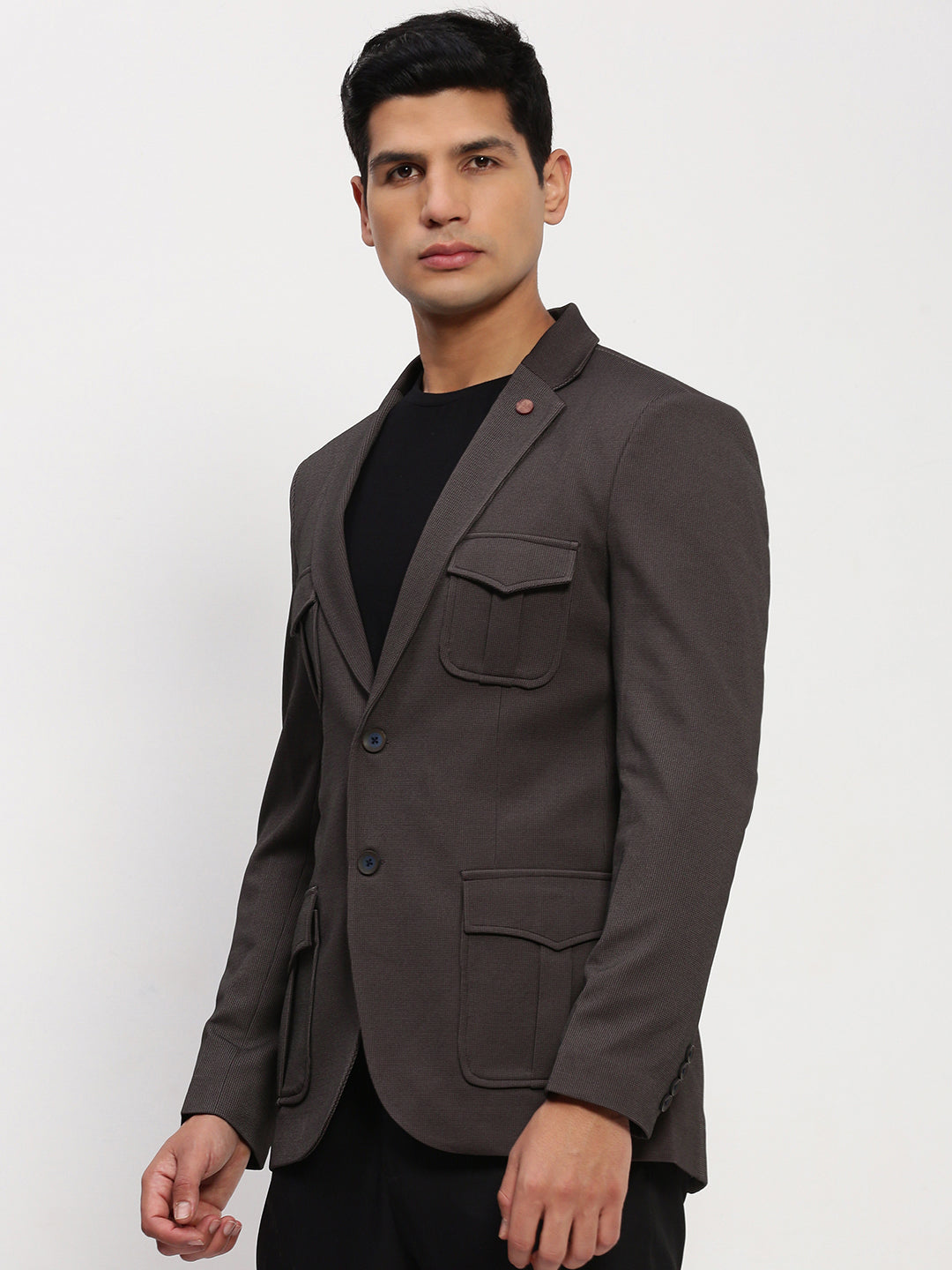 Men Brown Solid Single Breasted Blazer