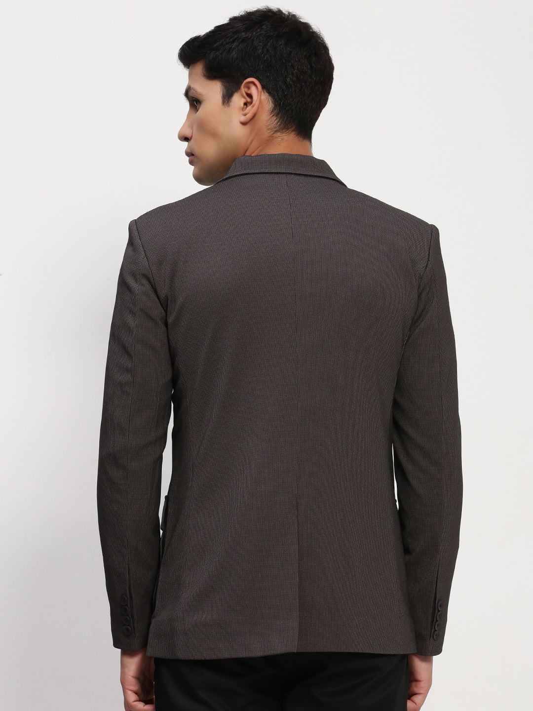 Men Brown Solid Single Breasted Blazer