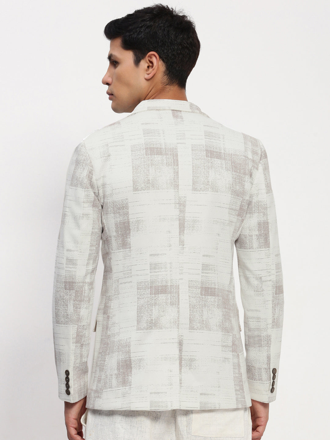 Men Off White Printed Single Breasted Blazer