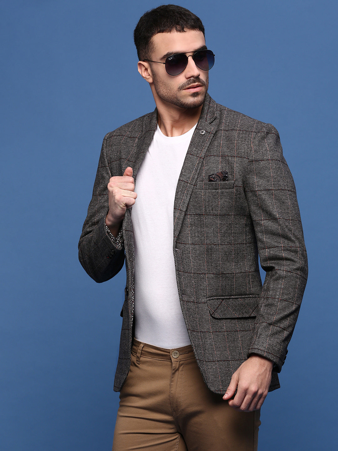 Men Brown Slim Fit Single Breasted Blazer