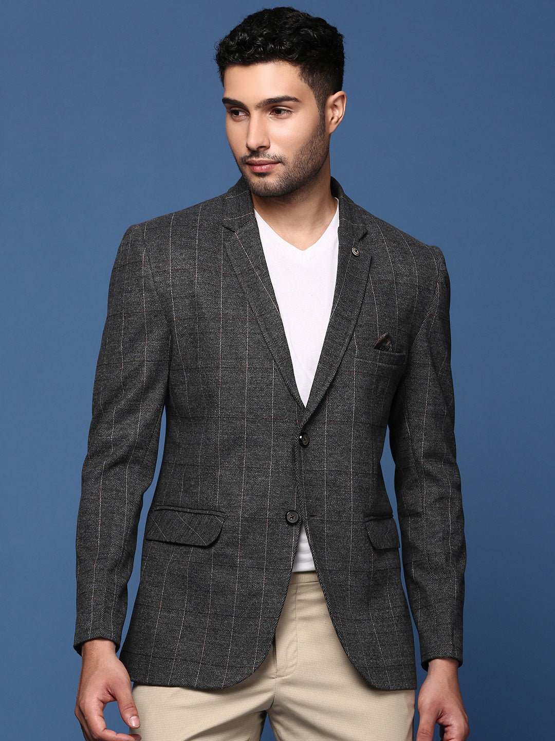 Men Charcoal Slim Fit Single Breasted Blazer