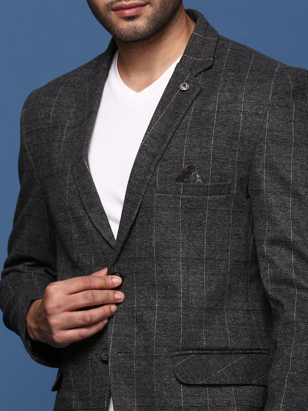 Men Charcoal Slim Fit Single Breasted Blazer