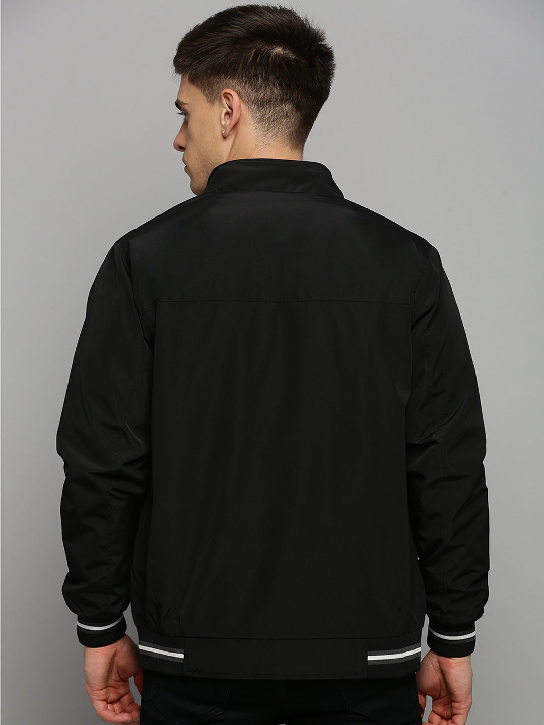 Men's Mock Collar Solid Black Padded Jacket