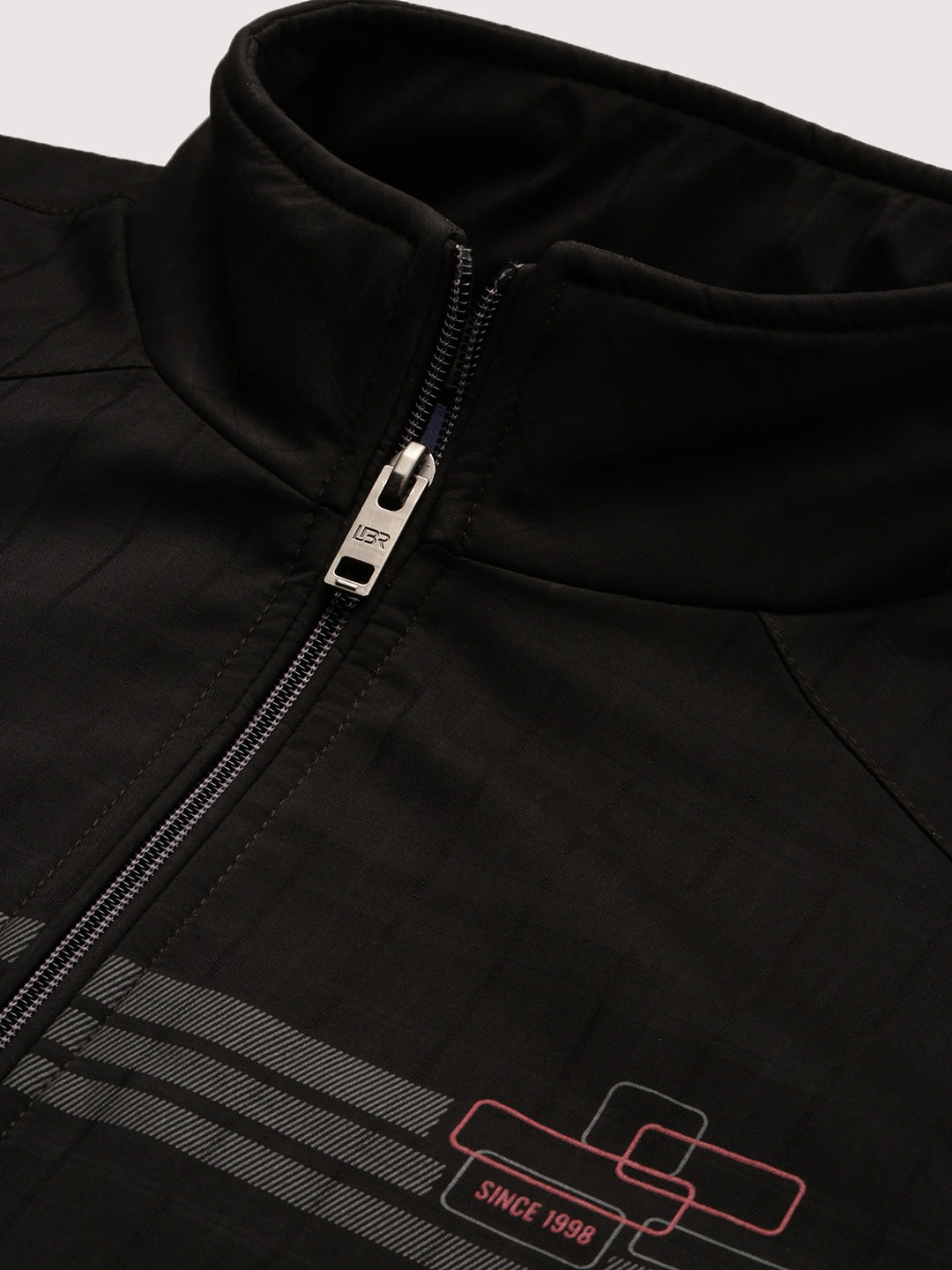 Men's Black Geometric Printed Mock Collar Rapid-Dry Technology Windcheater Bomber Jacket