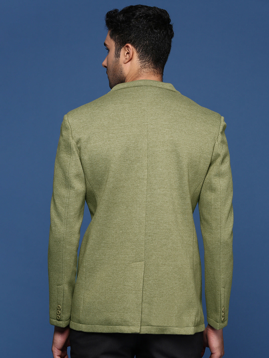 Men Green Solid Single Breasted Blazer