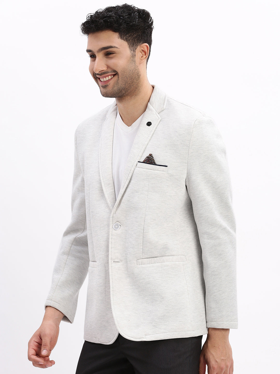 Men Grey Solid Single Breasted Blazer