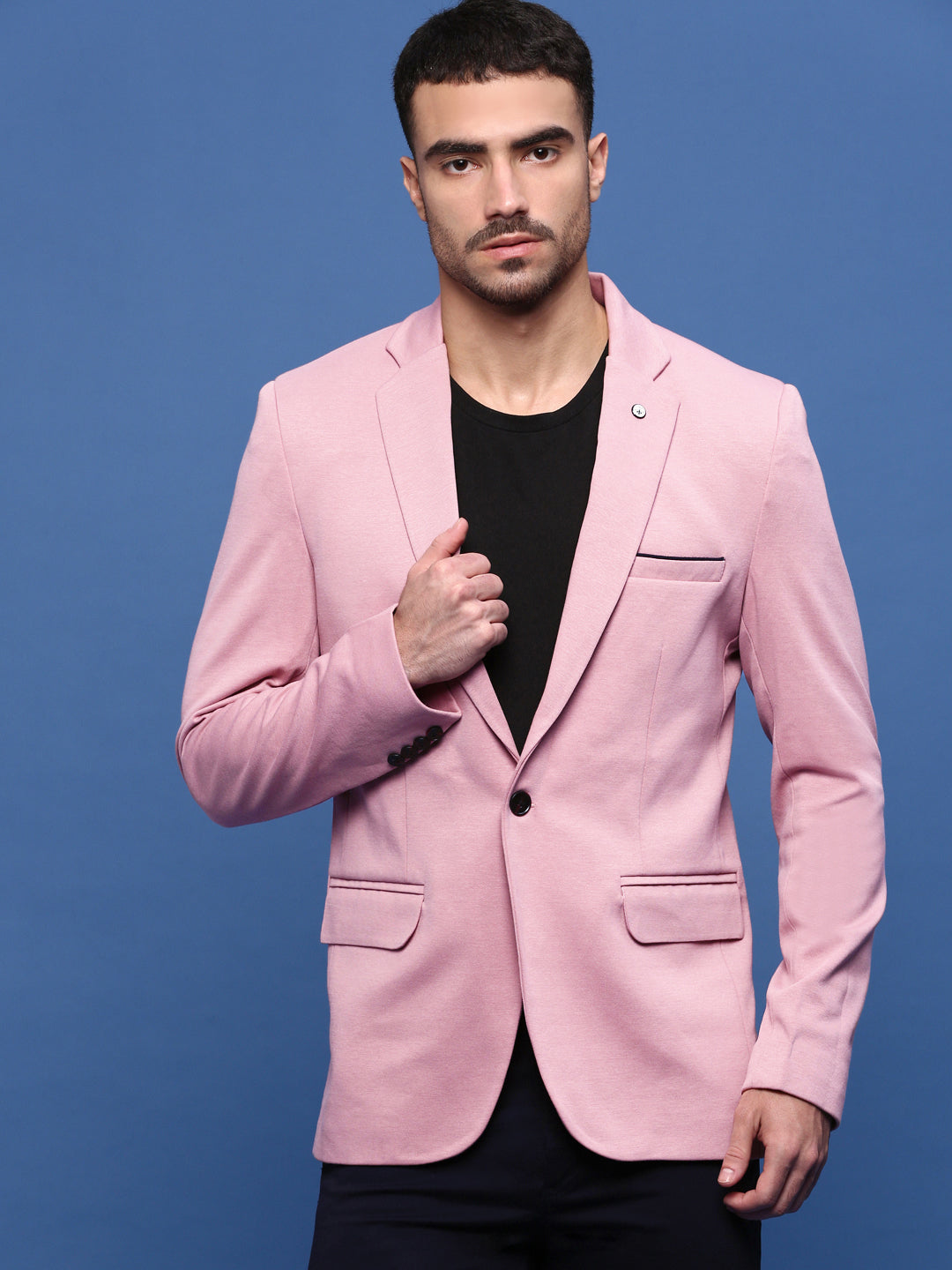 Men Pink Solid Single Breasted Blazer