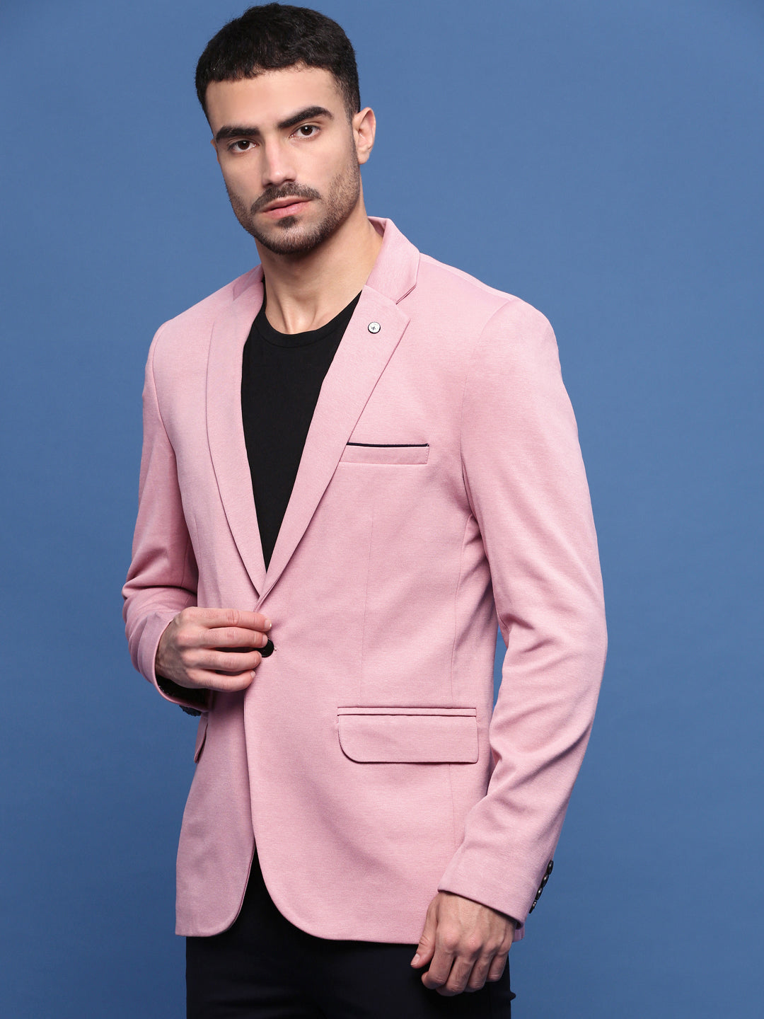 Men Pink Solid Single Breasted Blazer