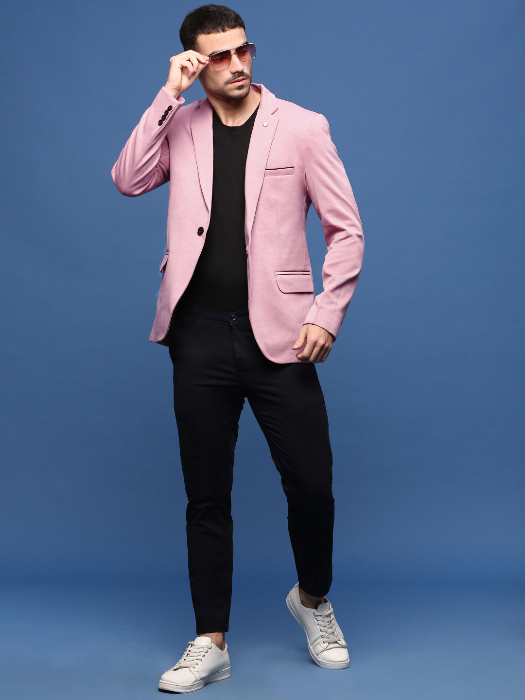 Men Pink Solid Single Breasted Blazer