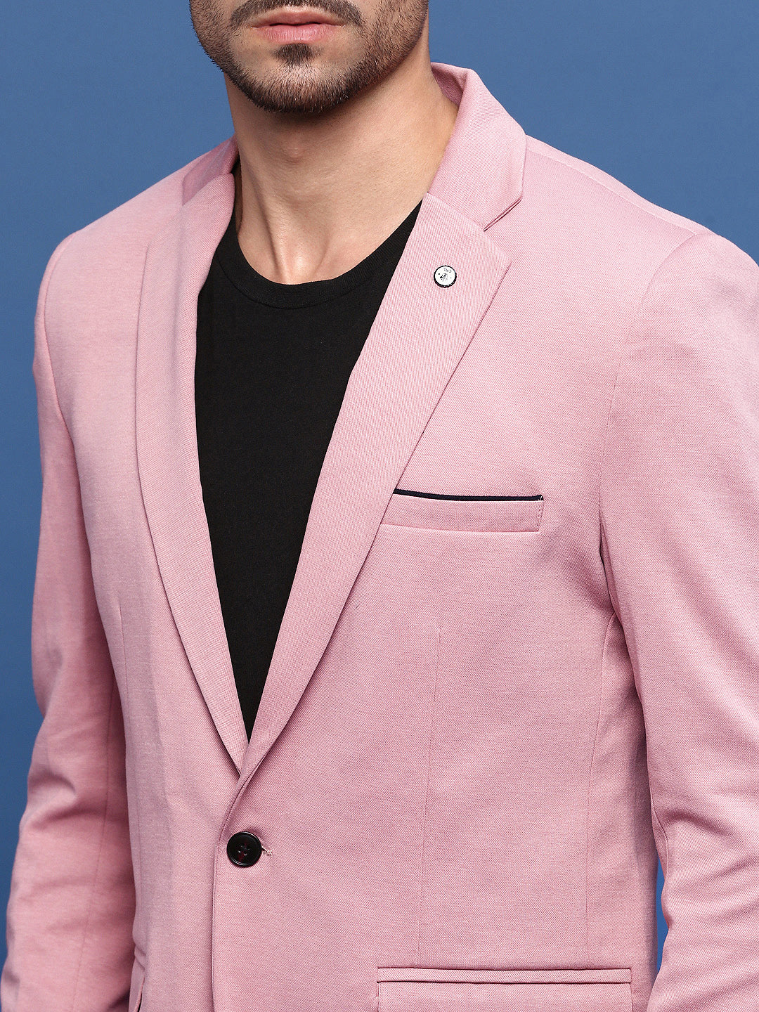 Men Pink Solid Single Breasted Blazer