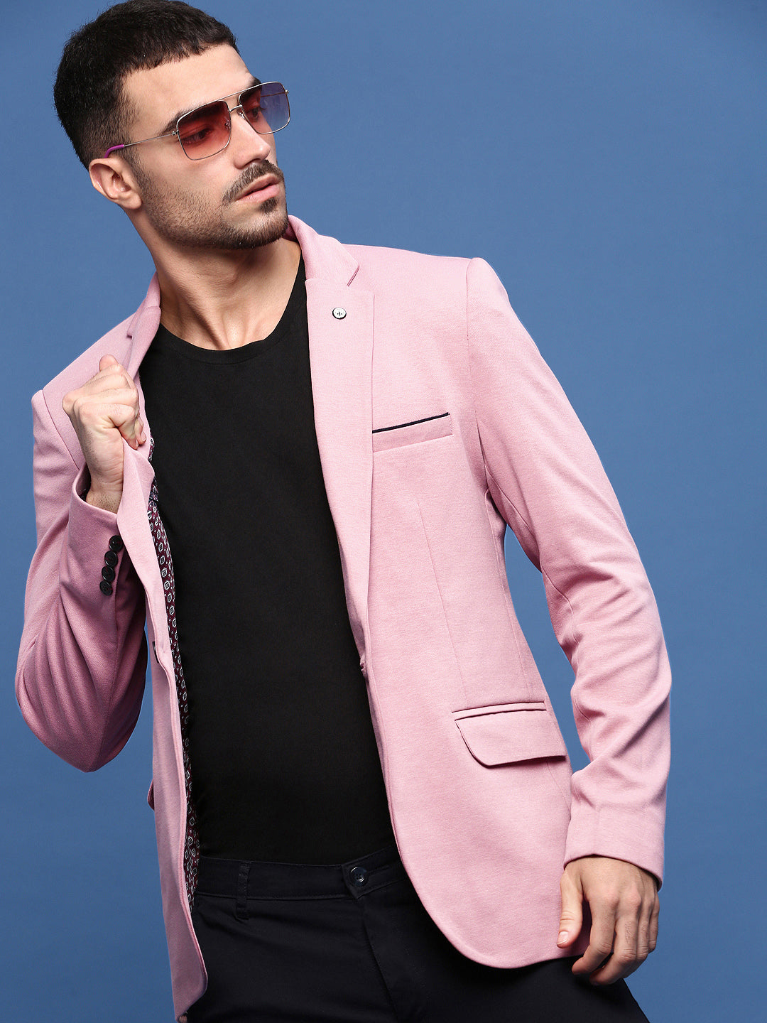 Men Pink Solid Single Breasted Blazer