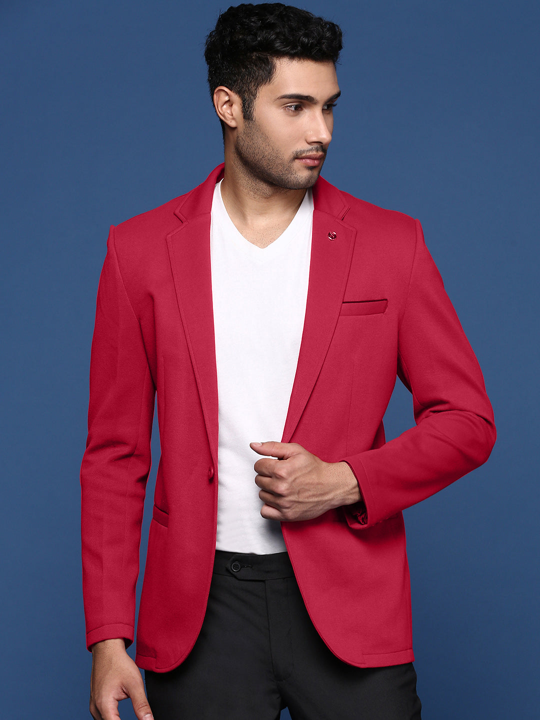 Men Red Solid Single Breasted Blazer