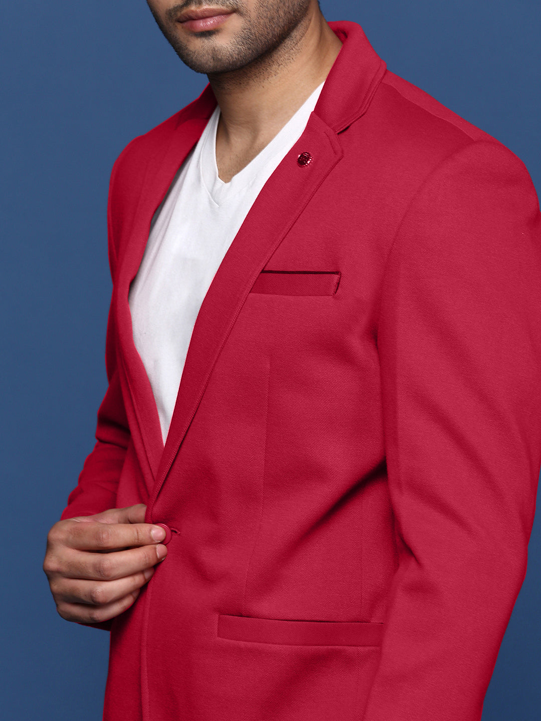 Men Red Solid Single Breasted Blazer