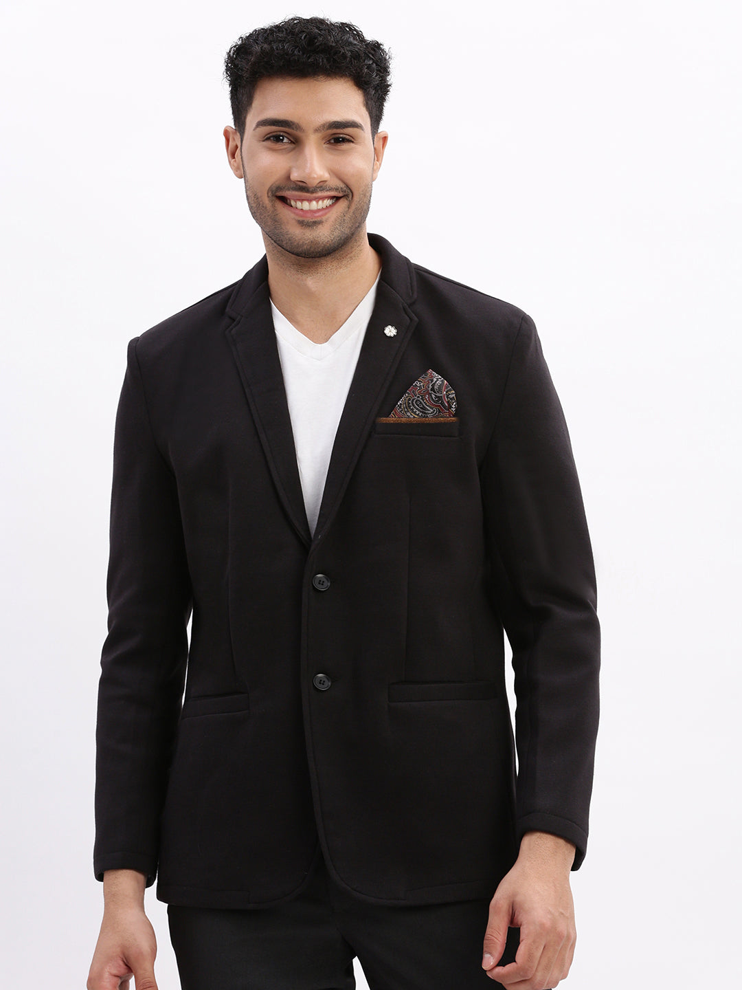 Men Black Solid Single Breasted Blazer