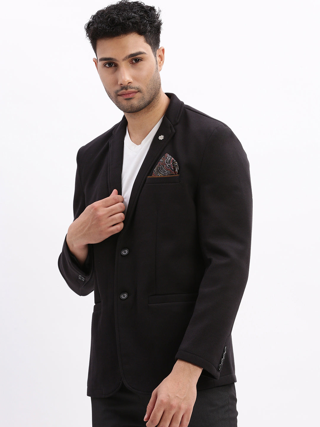 Men Black Solid Single Breasted Blazer