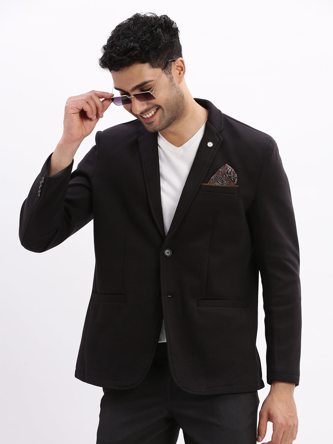 Men Black Solid Single Breasted Blazer