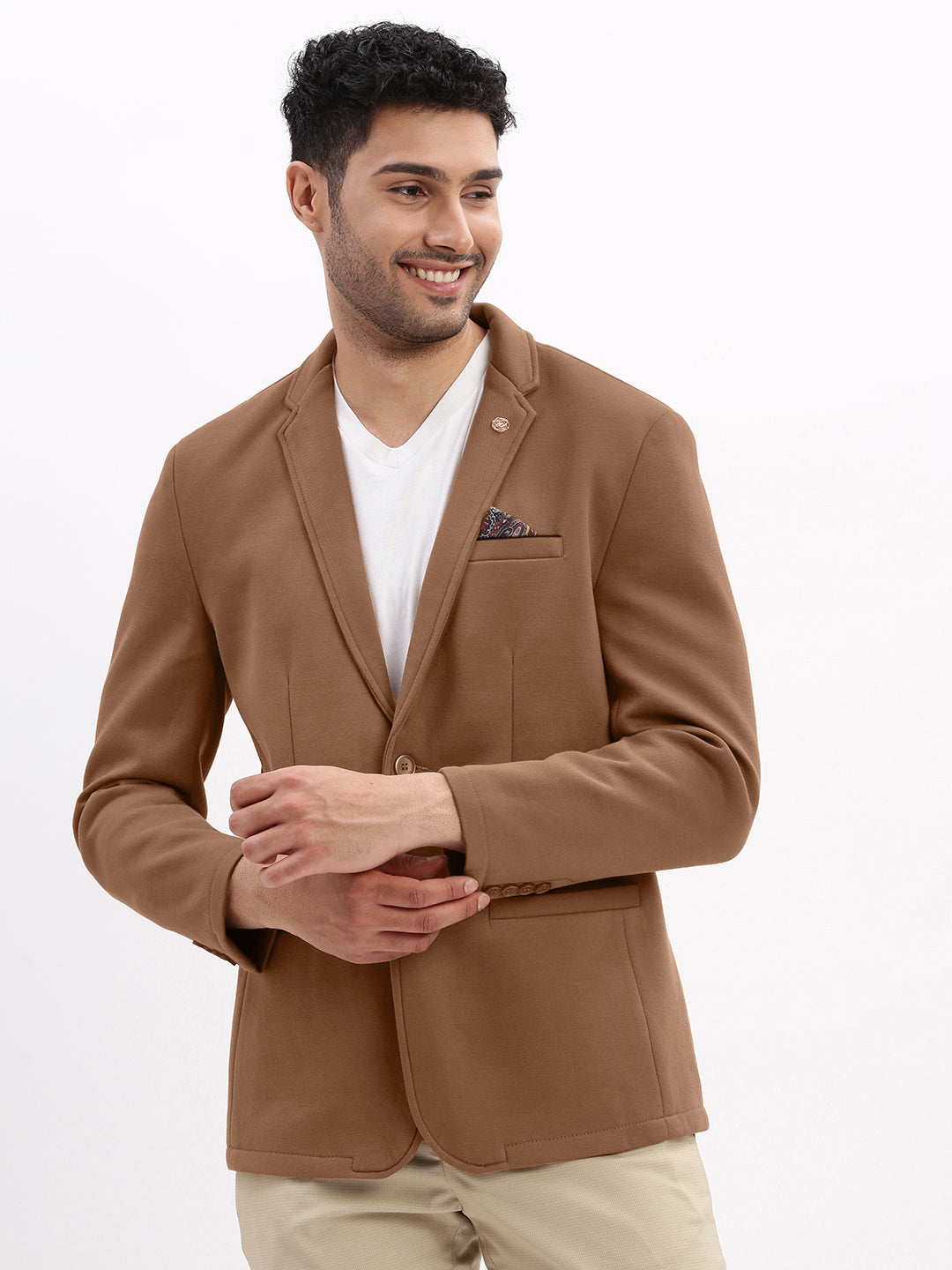 Men's Brown Single-Breasted Slim Fit Blazer with Notch Lapel