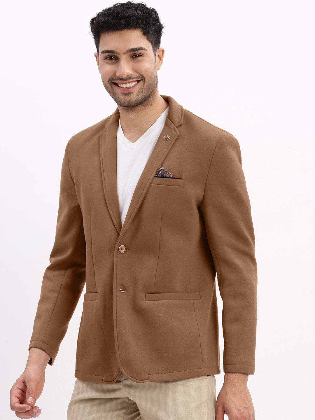 Men's Brown Single-Breasted Slim Fit Blazer with Notch Lapel