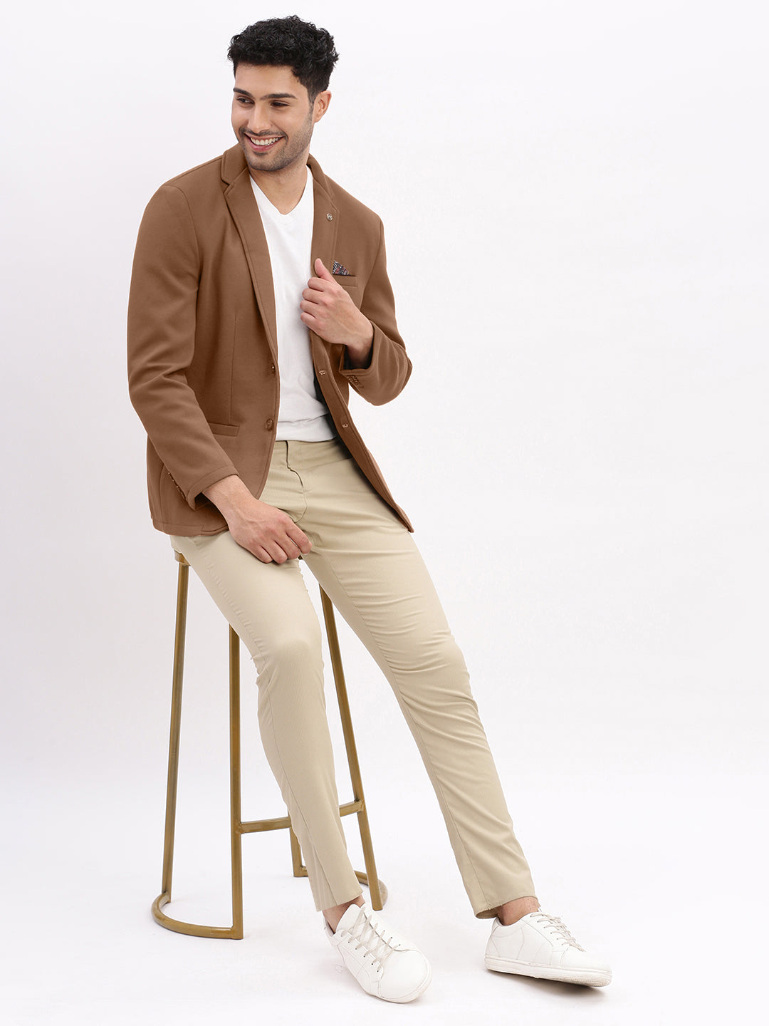 Men's Brown Single-Breasted Slim Fit Blazer with Notch Lapel