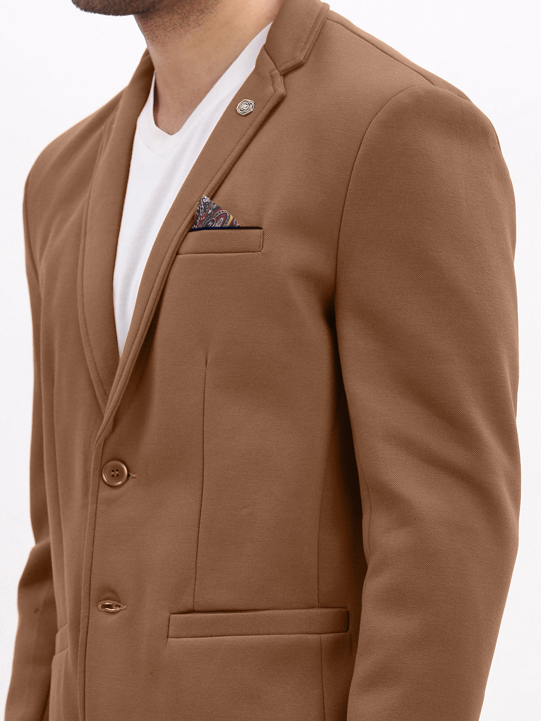 Men's Brown Single-Breasted Slim Fit Blazer with Notch Lapel