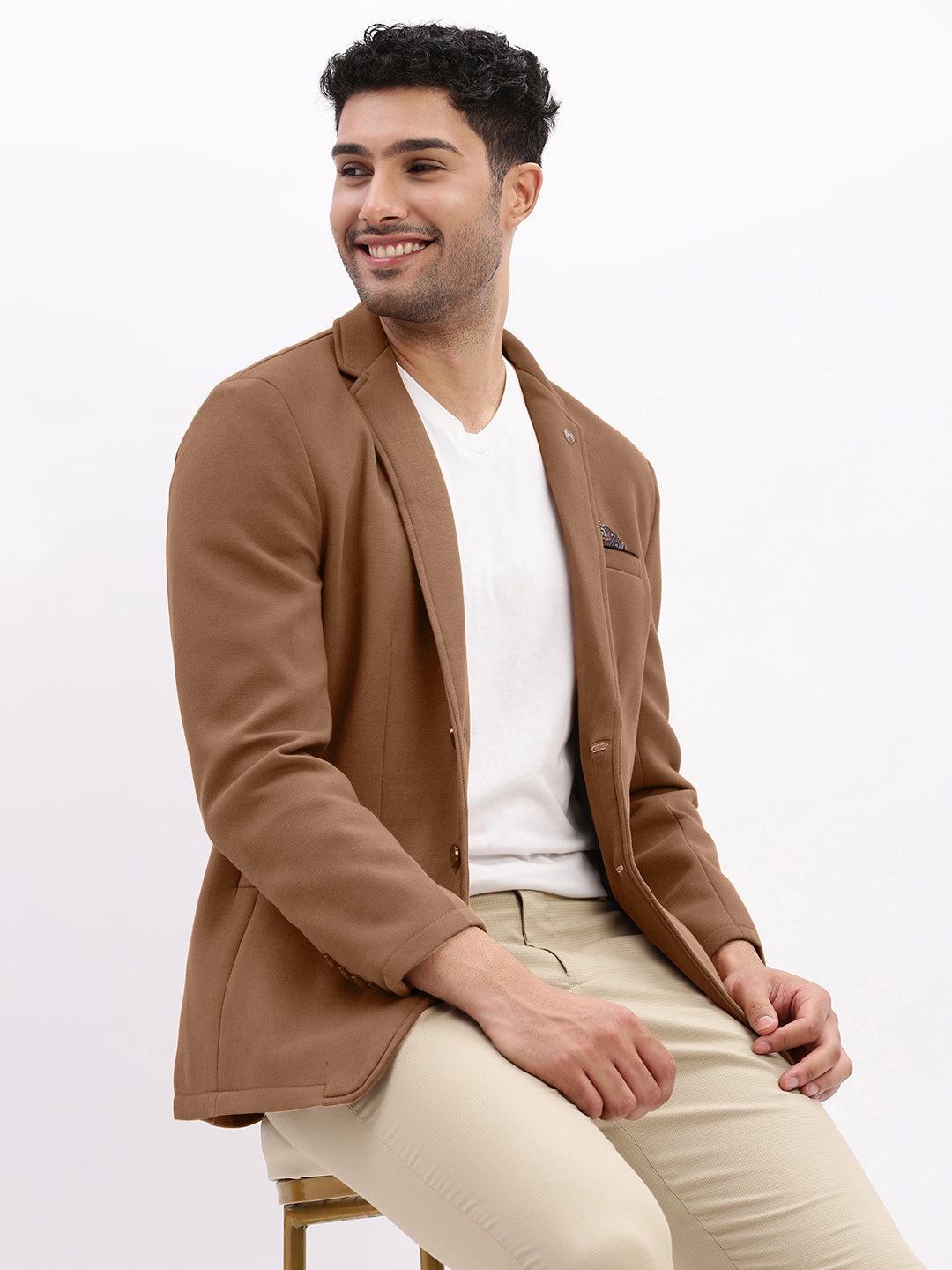 Men's Brown Single-Breasted Slim Fit Blazer with Notch Lapel