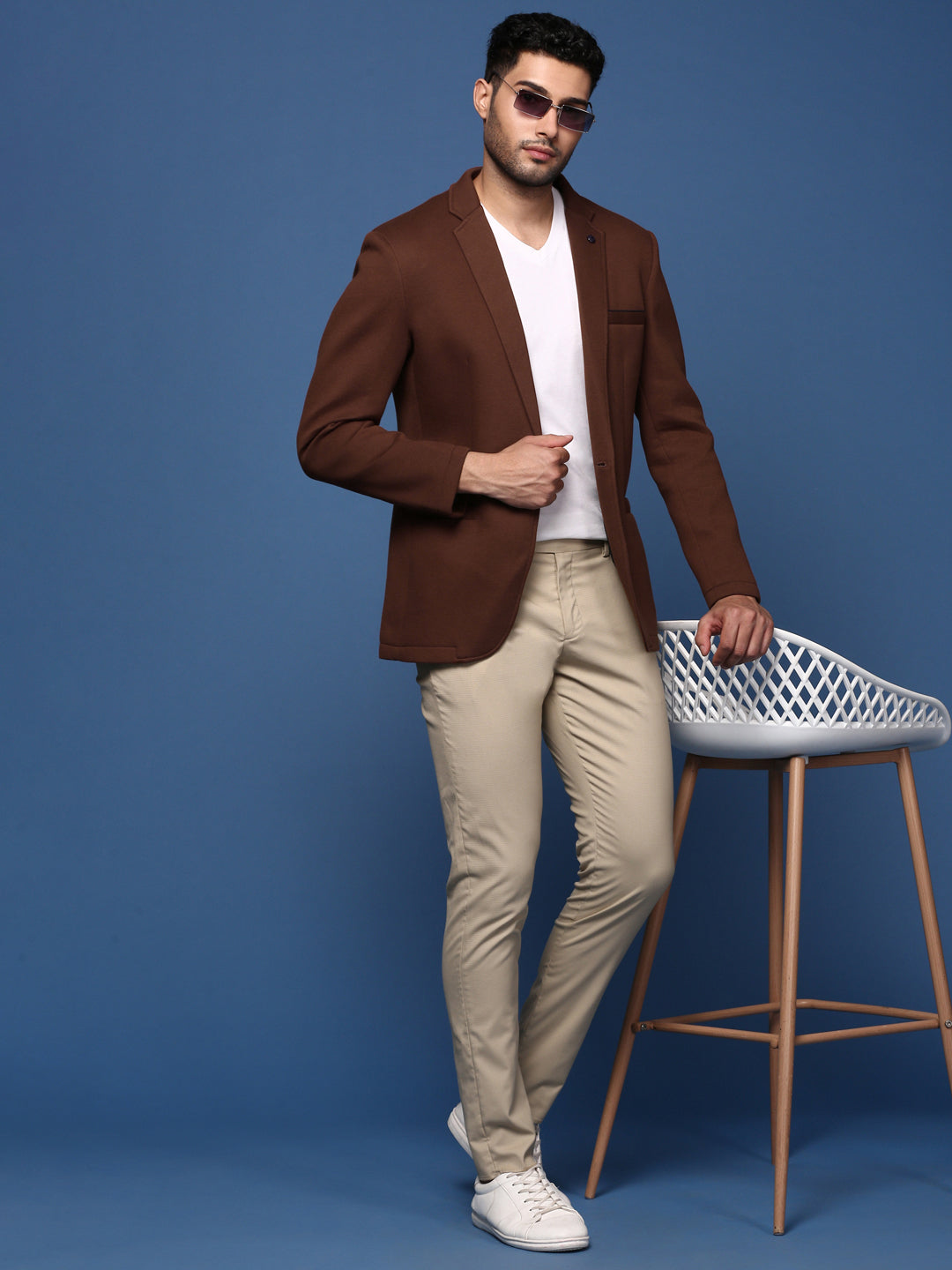 Men Coffee Brown Slim Fit Single Breasted Blazer