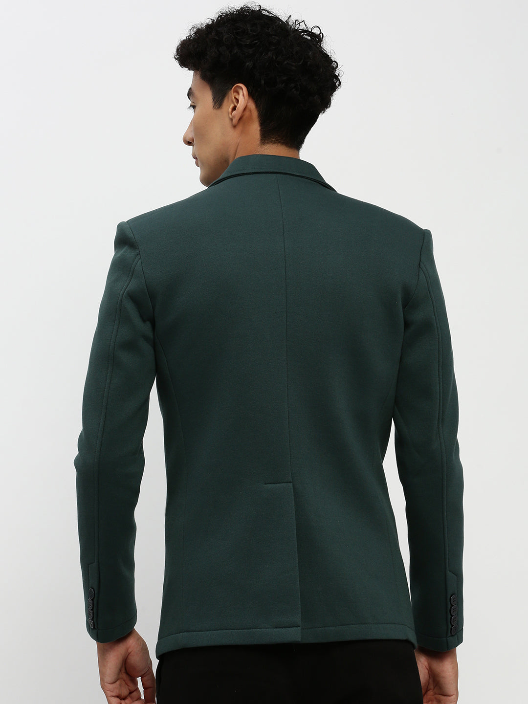Men's Dark Green Solid Single-Breasted Blazer