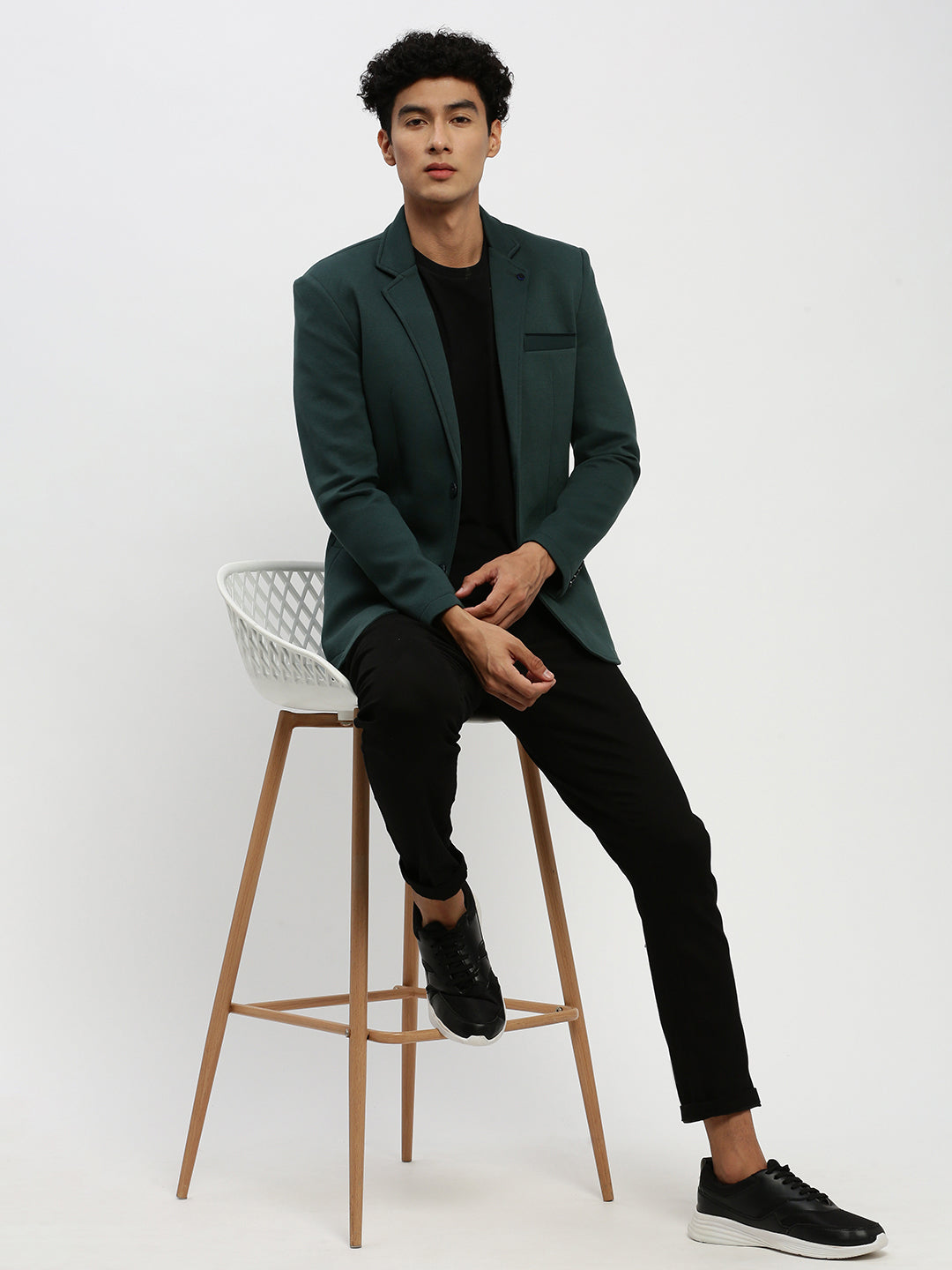 Men's Dark Green Solid Single-Breasted Blazer