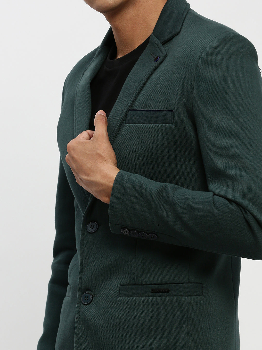 Men's Dark Green Solid Single-Breasted Blazer