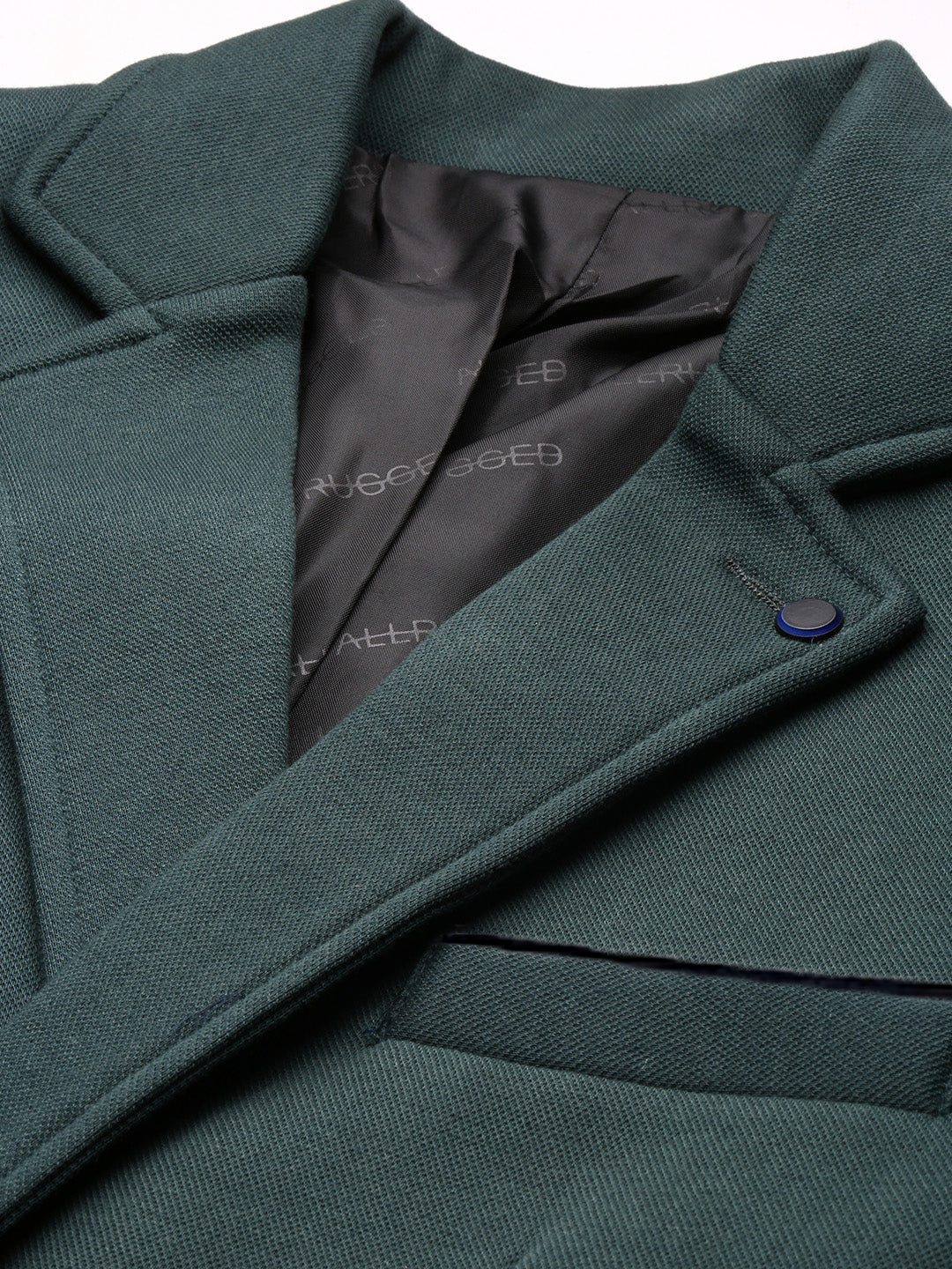 Men's Dark Green Solid Single-Breasted Blazer