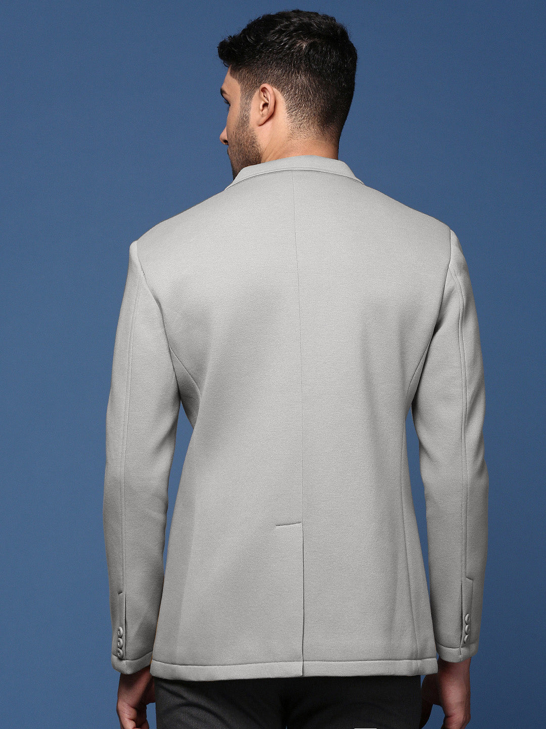 Men Grey Solid Single Breasted Blazer