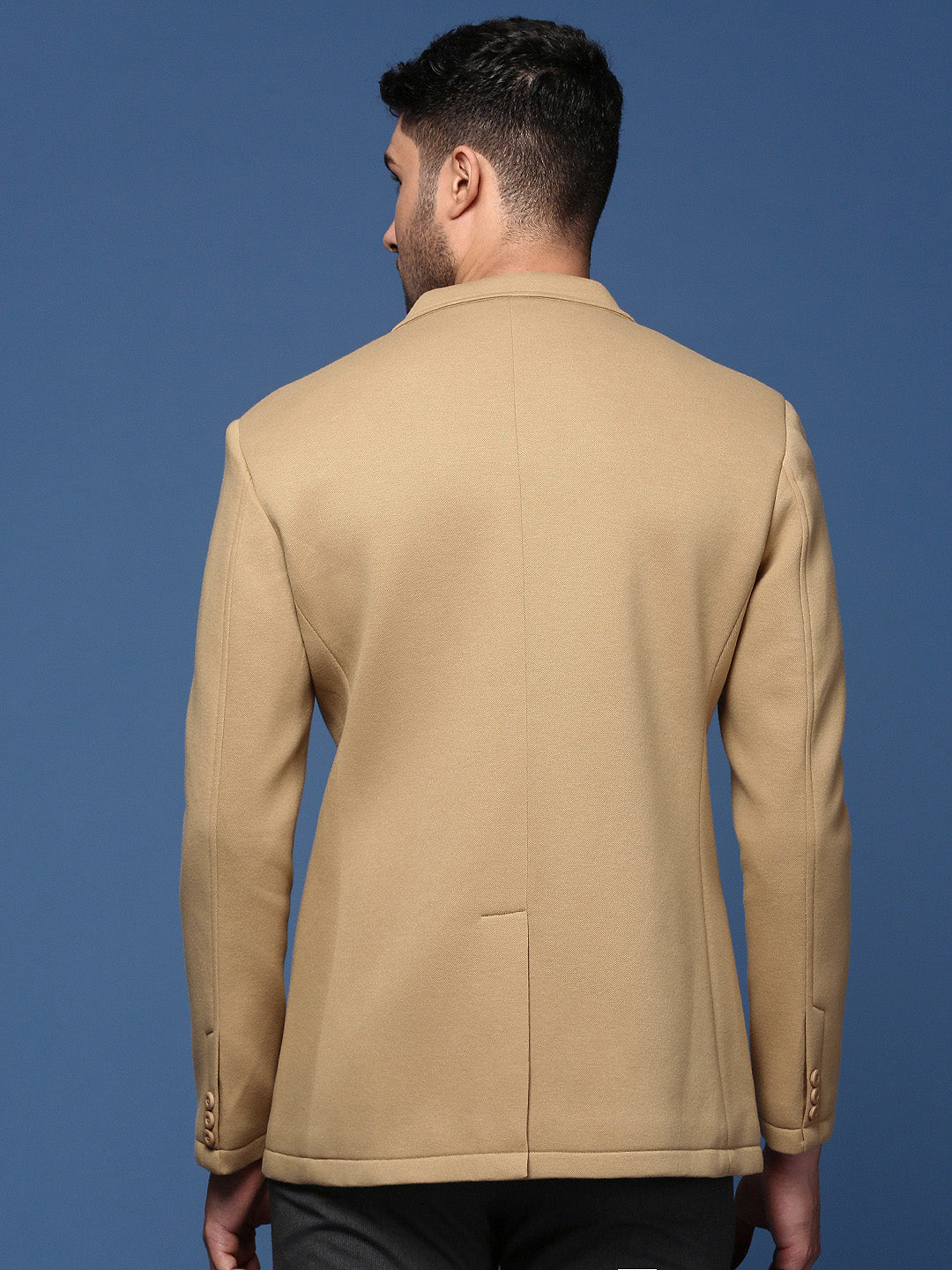 Men Khaki Slim Fit Single Breasted Blazer