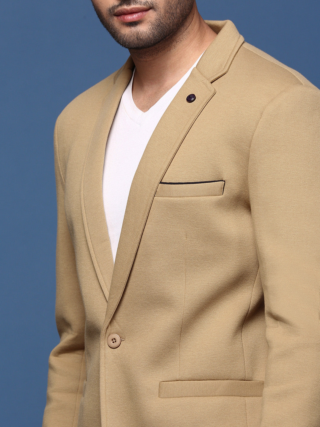 Men Khaki Slim Fit Single Breasted Blazer