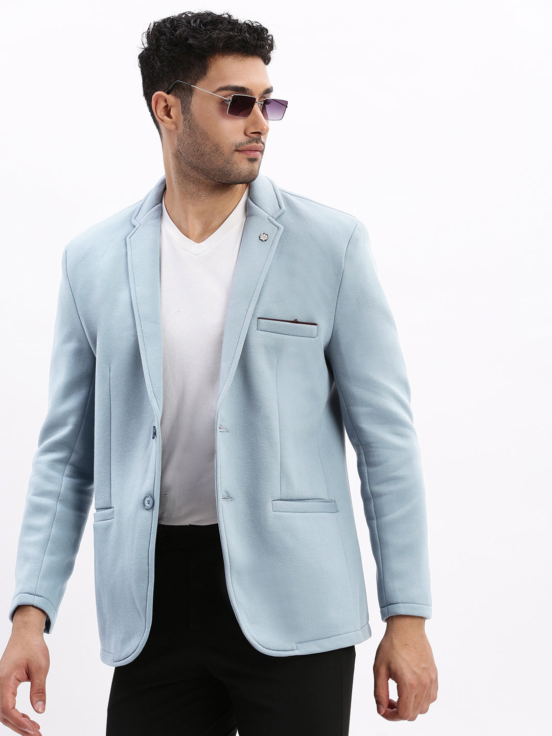 Men's Light Blue Single Breasted Blazer