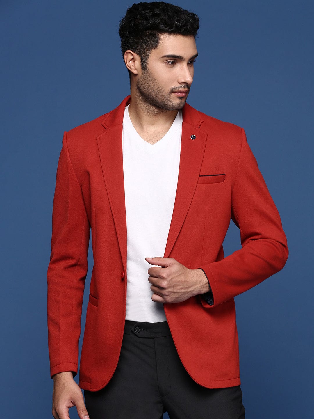 Buy Men's Red Slim Fit Single Breasted Blazer Online Showoffff