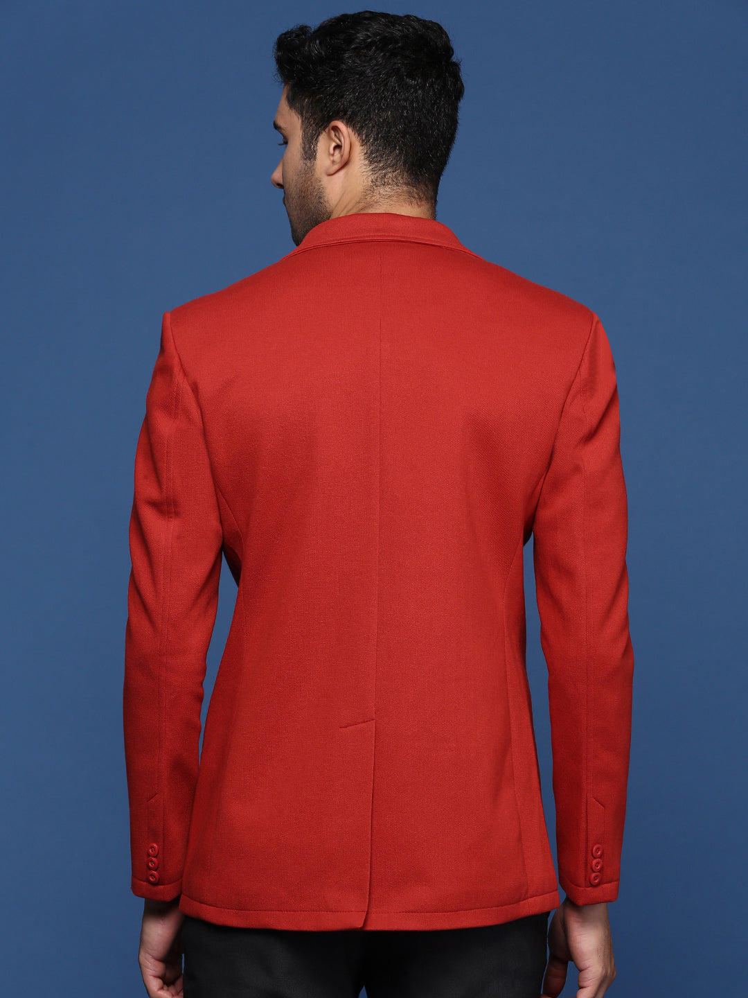 Men Red Slim Fit Single Breasted Blazer