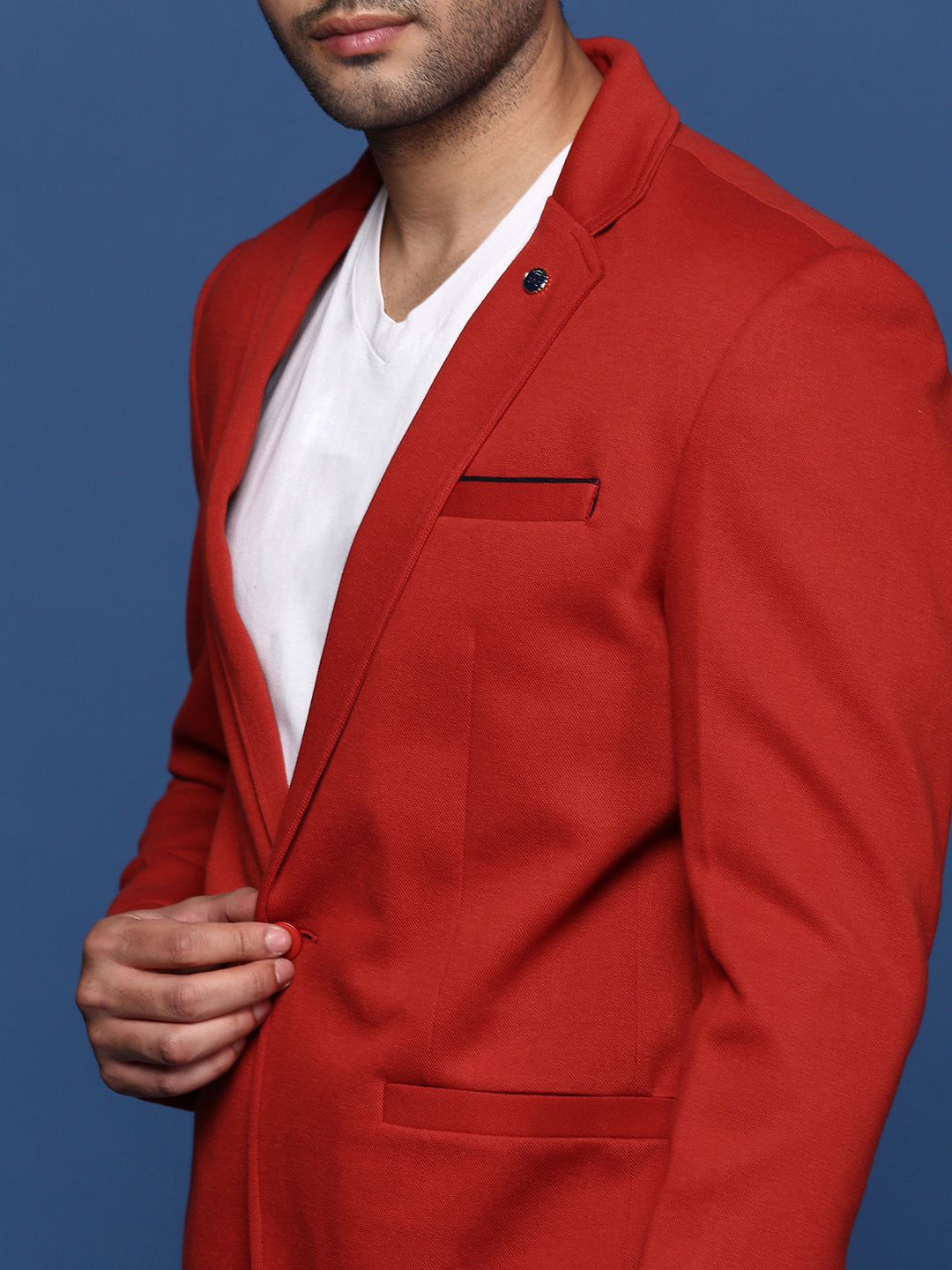 Men Red Slim Fit Single Breasted Blazer