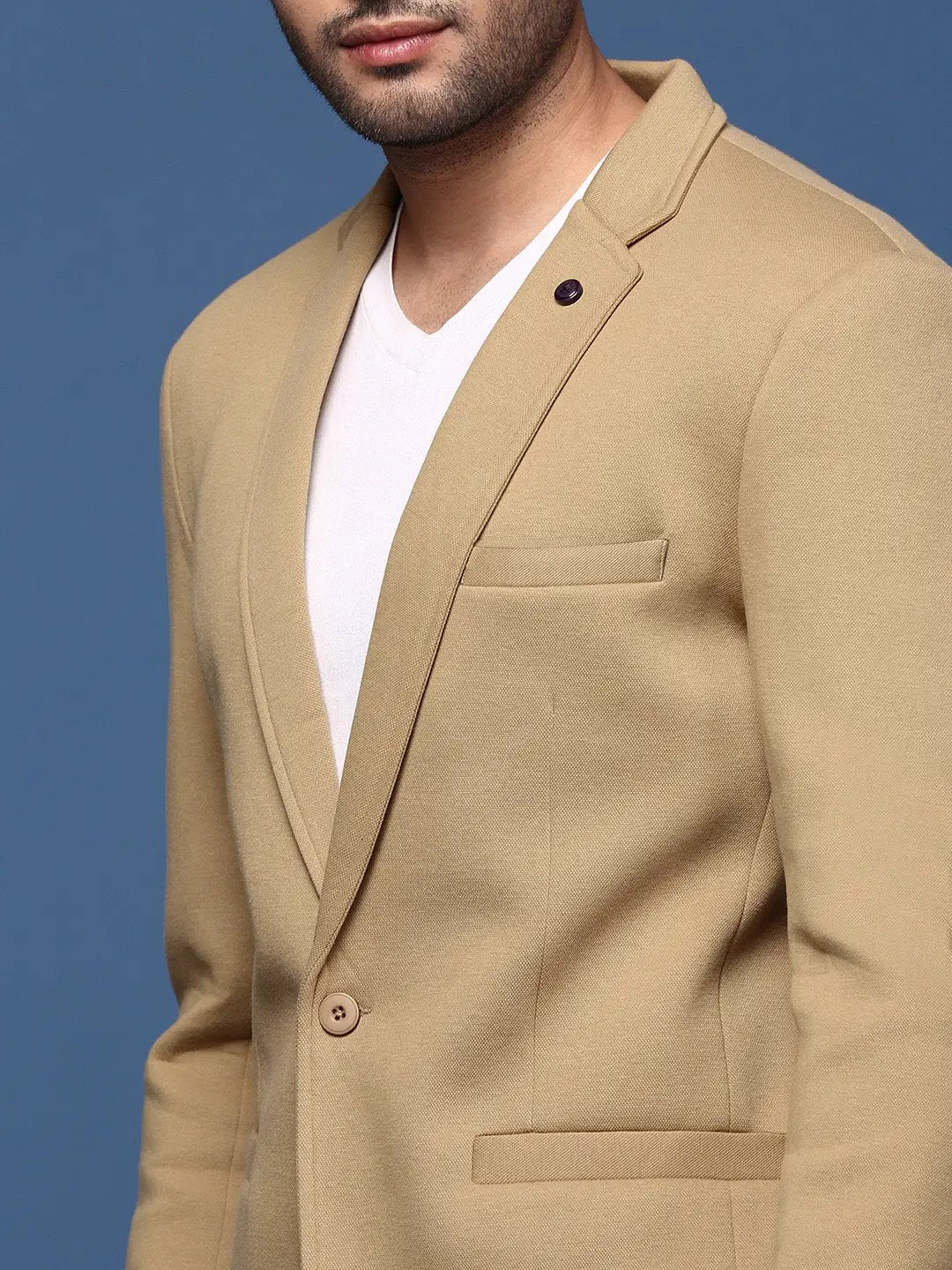 Men's Khaki Single-Breasted Slim Fit Blazer with Notched Lapel - from SHOWOFFFF