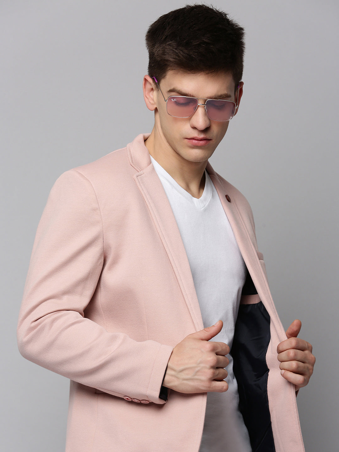 Men's Pink Single-Breasted Slim Fit Blazer with Notched Lapel