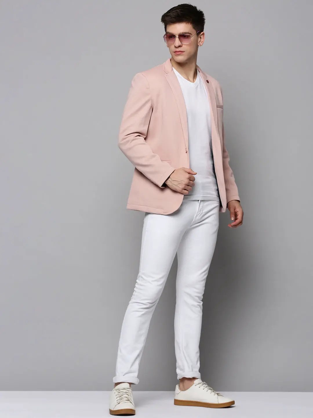 Men's Pink Single-Breasted Slim Fit Blazer with Notched Lapel - from SHOWOFFFF