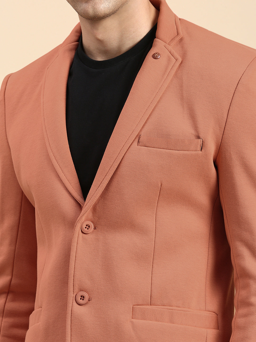 Men's Rust Single-Breasted Slim Fit Blazer with Notched Lapel