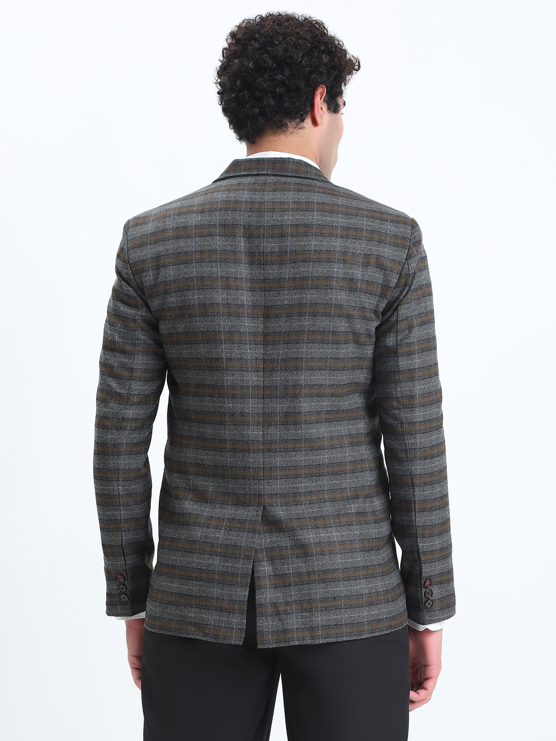 Men's Grey Checked Single-Breasted Slim Fit Blazer