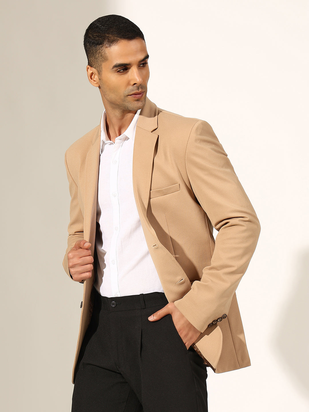 Men's Brown Single-Breasted Blazer with Notched Lapel