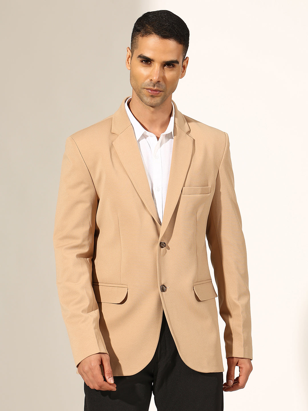Men's Brown Single-Breasted Blazer with Notched Lapel