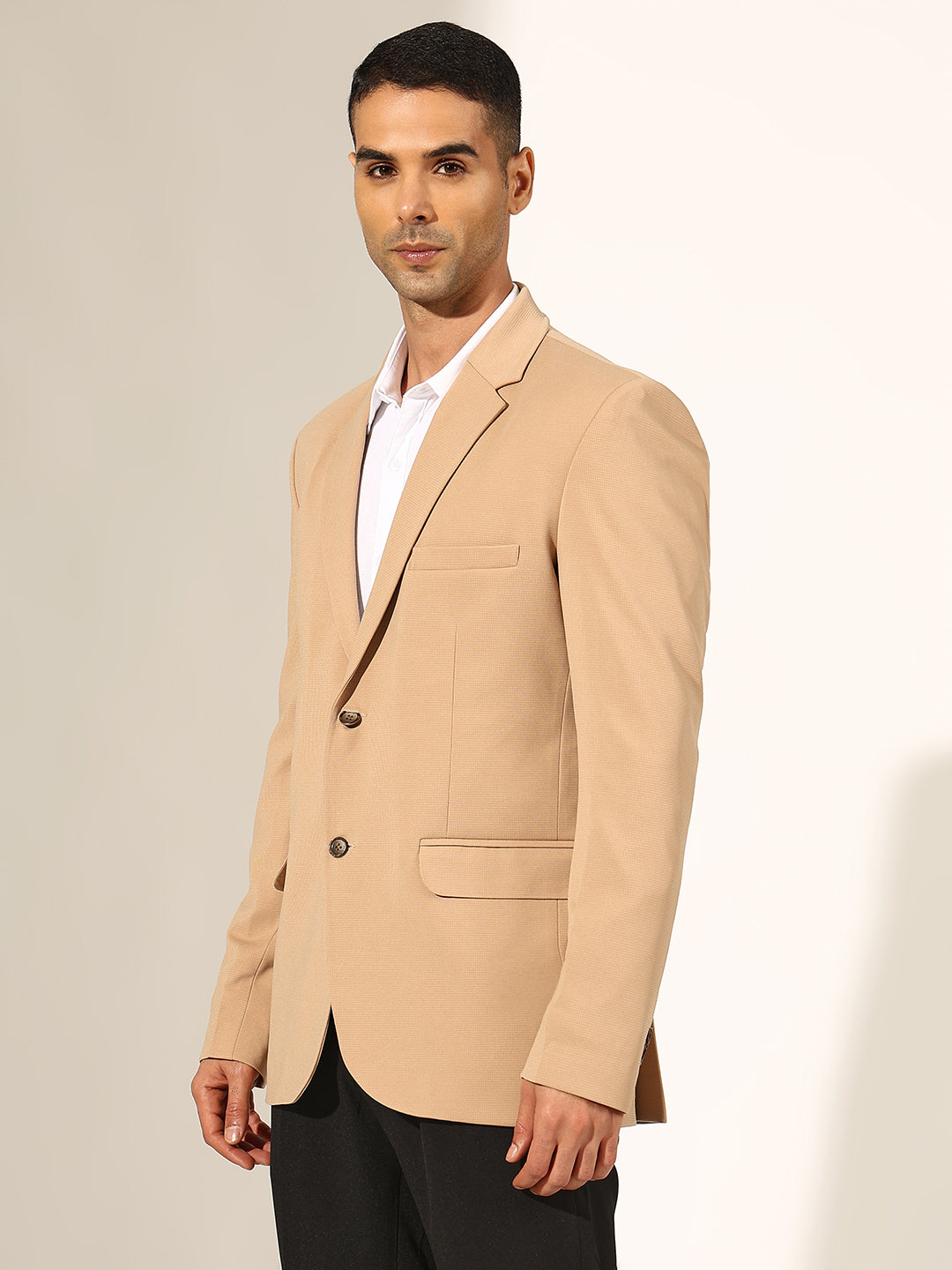 Men's Brown Single-Breasted Blazer with Notched Lapel
