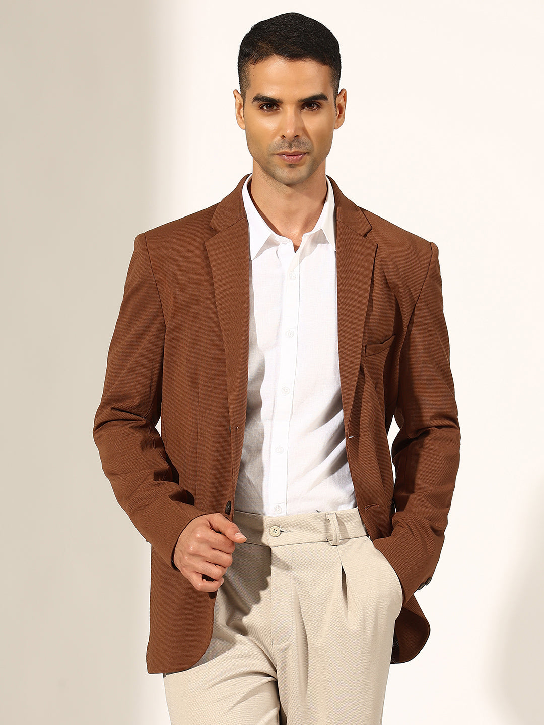 Men's Coffee Brown Single-Breasted Blazer with Notched Lapel