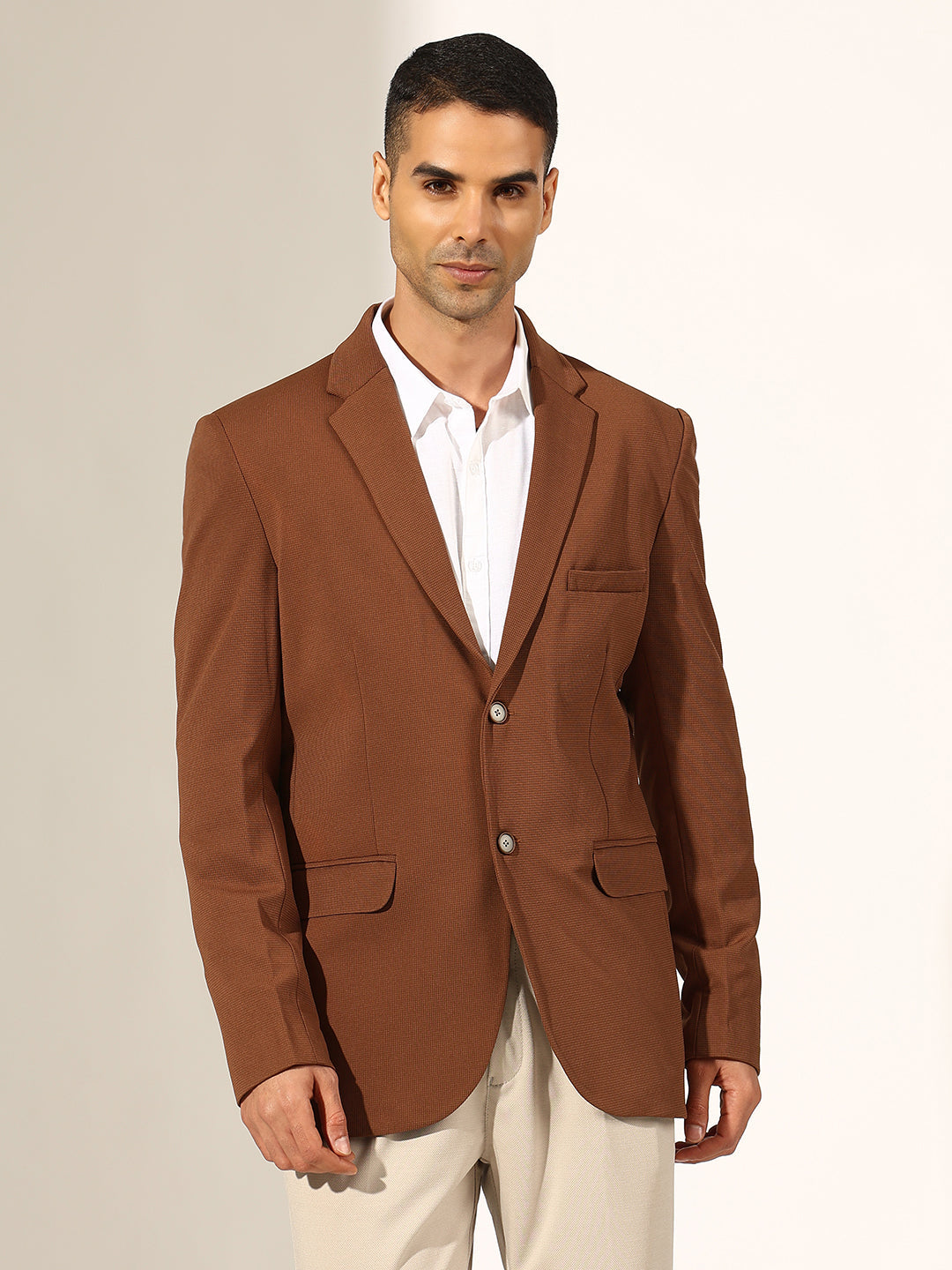 Men's Coffee Brown Single-Breasted Blazer with Notched Lapel