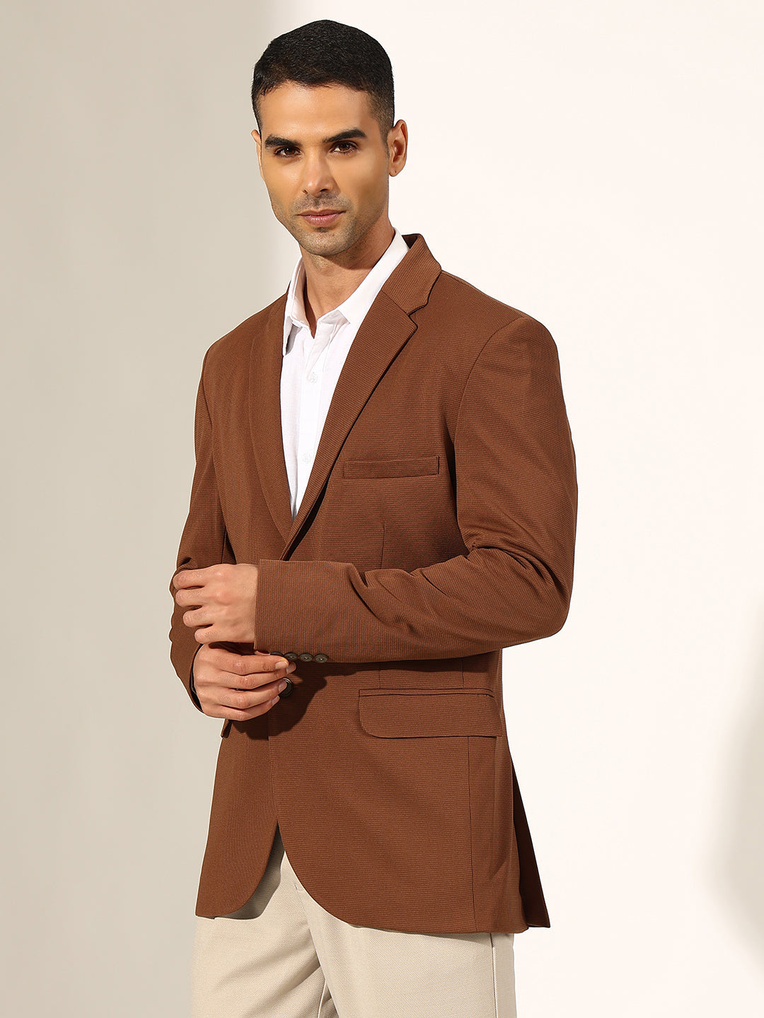 Men's Coffee Brown Single-Breasted Blazer with Notched Lapel