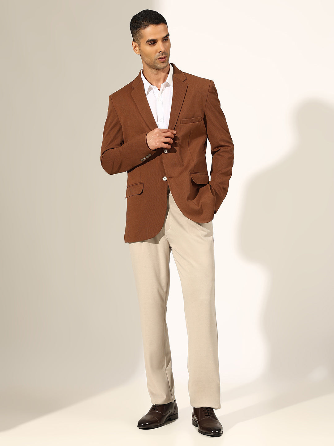 Men's Coffee Brown Single-Breasted Blazer with Notched Lapel